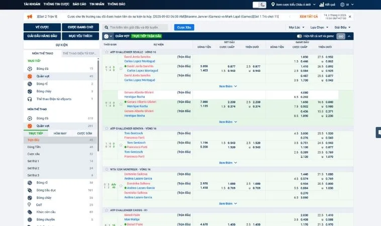 Đặt Cược Quần Vợt WW88 Thông Minh Bắt Trọn Mọi Kèo Thơm Giá Trị 2 Bảng kèo cá cược Quần Vợt WW88